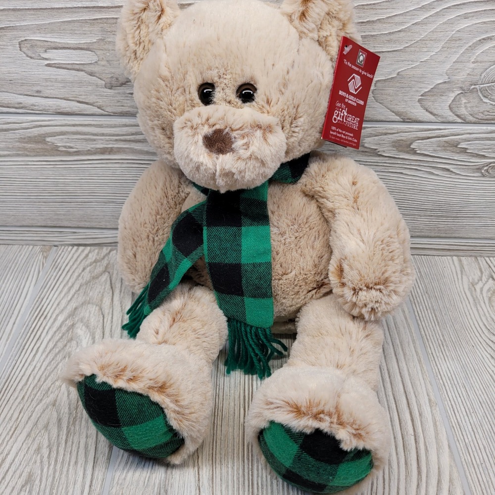 Boys and Girls Club Holiday Teddy Bear Marley 2017 Green Plaid Scarf‎ Feet
